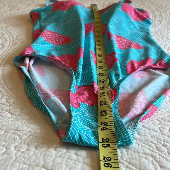NWOT Manuel Canovas Swimsuit Women 10/12 Bathing Turquoise Pink Fish Print Beach - Picture 10 of 13